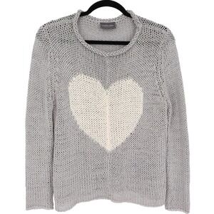 Wooden Ships Women's Gray Knit White Heart Sweater Size XS Cotton Blend Casual